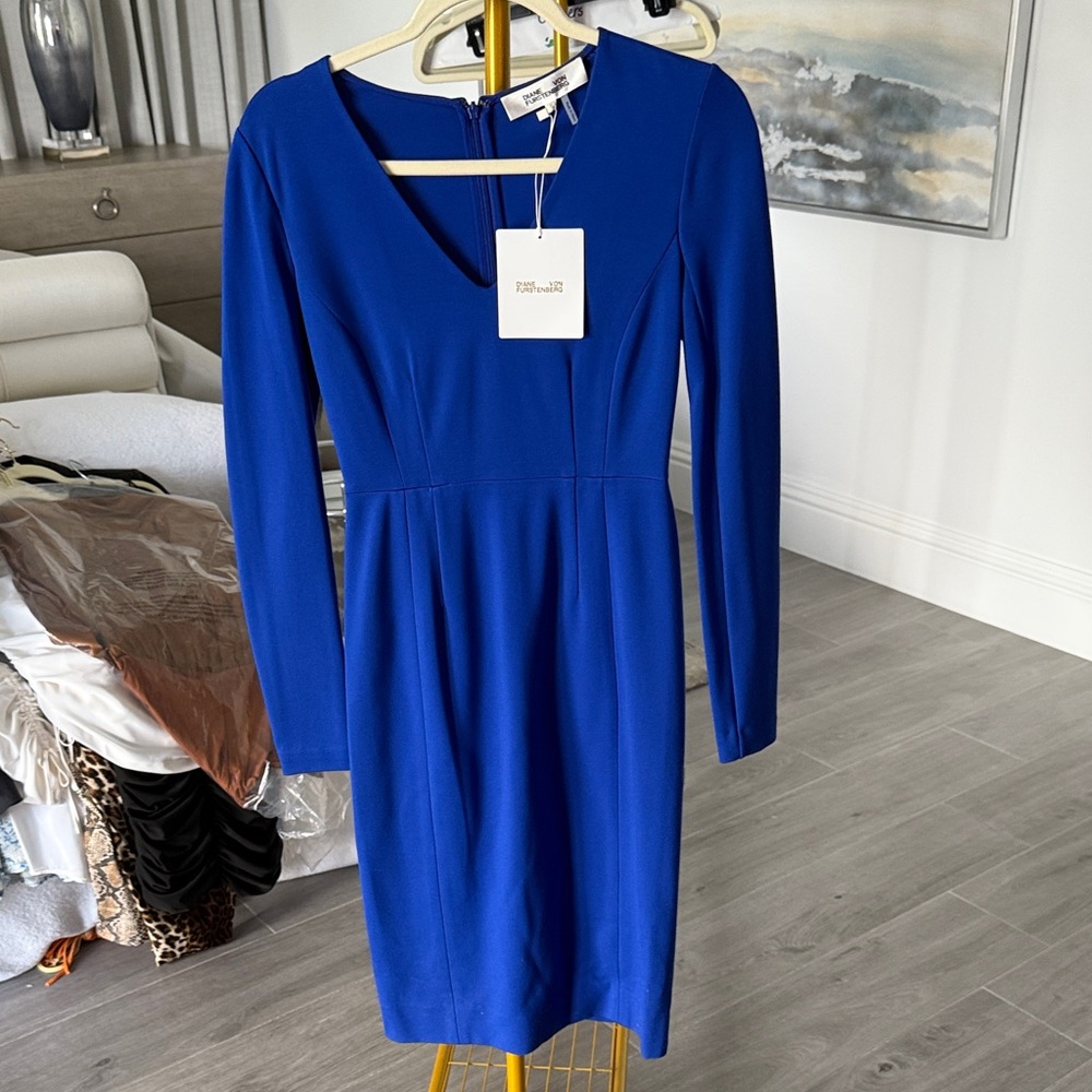 Diane Von Furstenberg Cobalt Blue Long Sleeve Dress